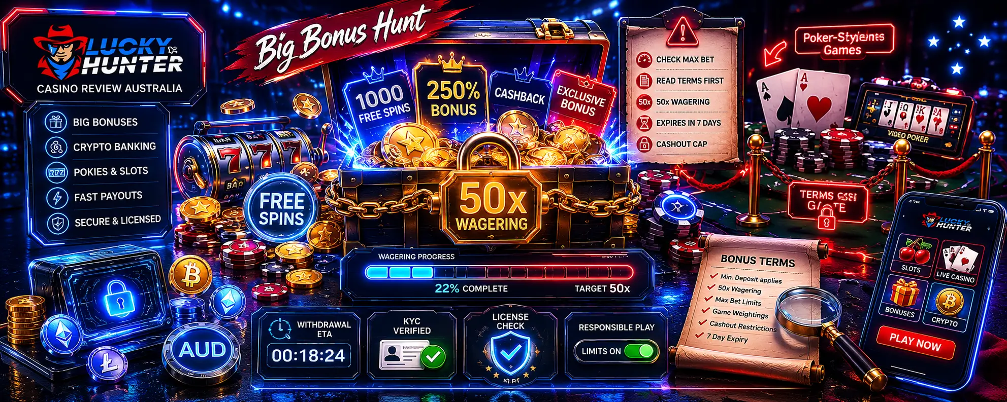 Bonuses look big, but the wagering is not light