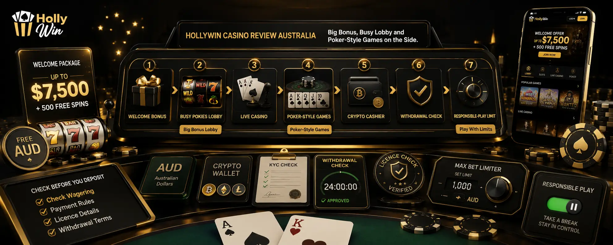 HollyWin Casino Review Australia: Big Bonus, Busy Lobby and Poker-Style Games on the Side